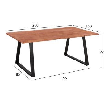 ACACIA DINING TABLE FK8501.11 SOLID ACACIA WITH BLACK LEGS 200X100X77H CM ACACIA DINING TABLE FK8501.11 SOLID ACACIA WITH BLACK LEGS 200X100X77H CM