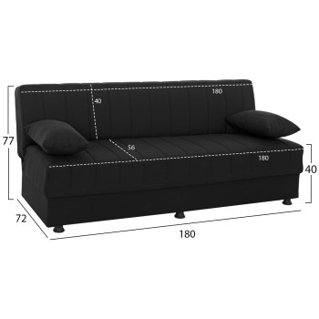 FK3239.01 ANDRI three-seater sofa-bed, black fabric, short legs, without arms