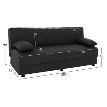 FK3239.03 ANDRI three-seater sofa-bed, gray fabric, short legs, without arms