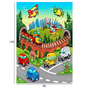 SERIES KIDDER FK7678.13 80Χ150cm, kids rug with various means of transport, fringes SERIES KIDDER FK7678.13 80Χ150cm, kids rug with various means of transport, fringes