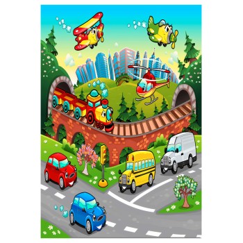 SERIES KIDDER FK7678.13 80Χ150cm, kids rug with various means of transport, fringes