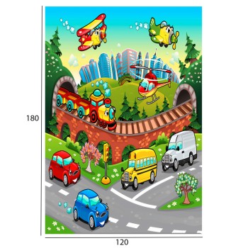 FK7679.13 120Χ180cm, kids rug with various means of transport, fringes FK7679.13 120Χ180cm, kids rug with various means of transport, fringes