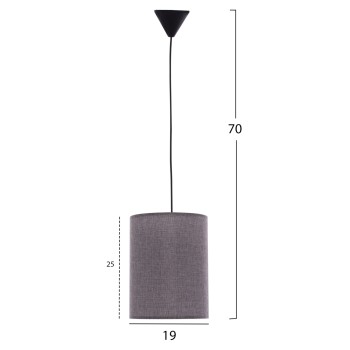 PENDANT CEILING LAMP FK7623.03 GREY FABRIC DRUM SHADE D19x70 εκ.