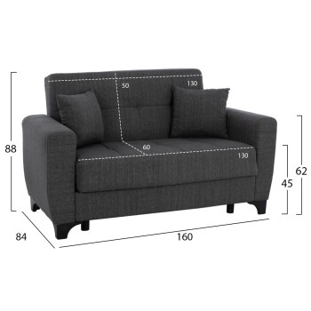 FK3243.03 2-SEATER SOFA-BED, TALL BACK, GREY, 160x84x88cm