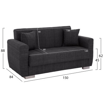 FK3241.03, 2-SEATER SOFA-BED, GREY, 153x87x77Hcm