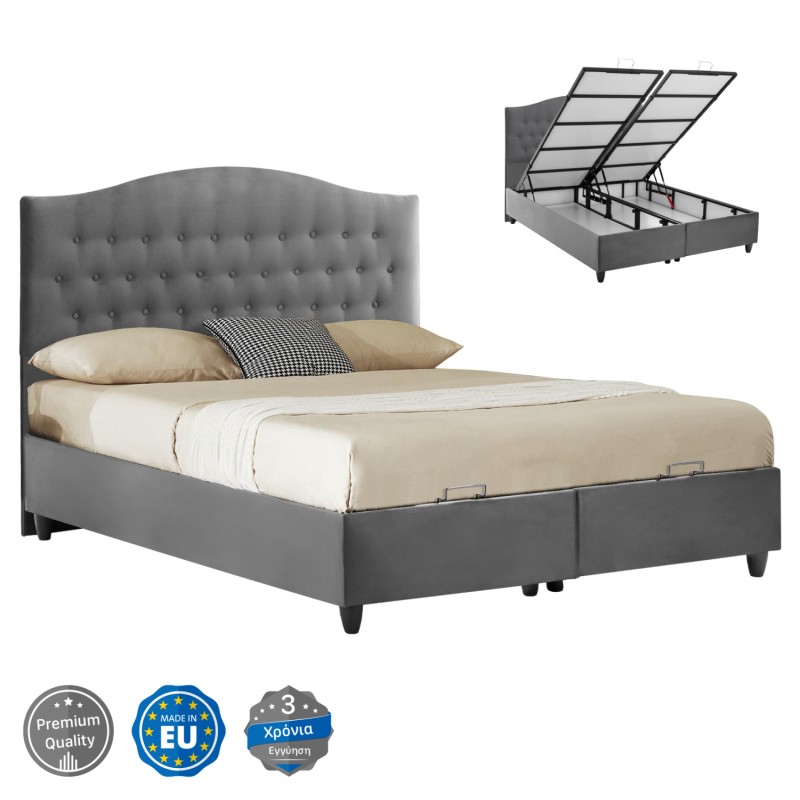 FK624.10 bed MALENA, grey velvet, storage space, quilted, 160x200 FK624.10 bed MALENA, grey velvet, storage space, quilted, 160x200