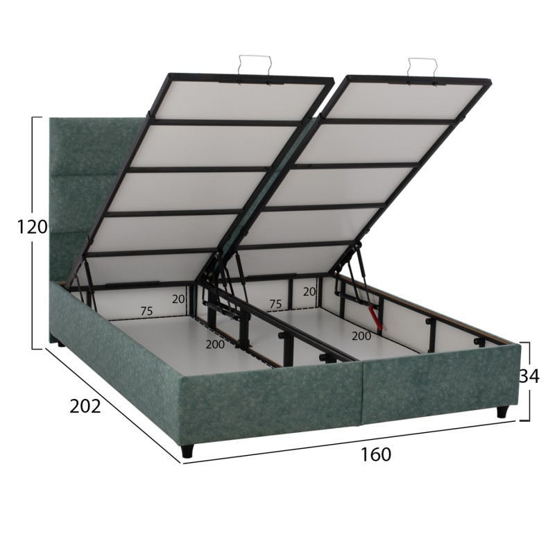 FK622.07 bed, nubuck-type green fabric, storage, 160x200 FK622.07 bed, nubuck-type green fabric, storage, 160x200