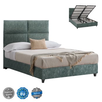 FK622.07 bed, nubuck-type green fabric, storage, 160x200