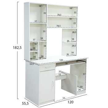 FK2032.03 desk "STATUS" with bookcase-shelves, white, 120x55x182
