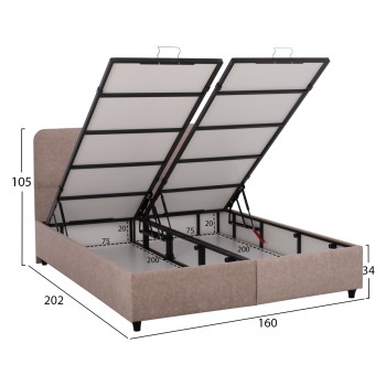FK631.22 bed DOLORES, storage space, beige fabric, 160x200