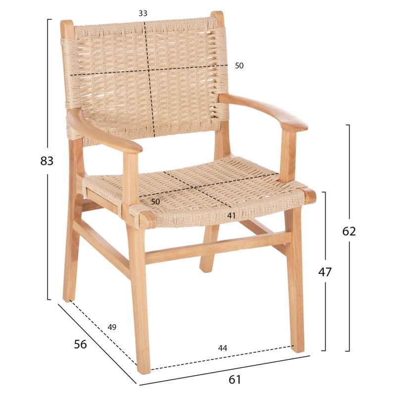 ARMCHAIR FK9331.01 IGNACIO INDOORS RUBBERWOOD ROPE SEAT 61x56x83Η ARMCHAIR FK9331.01 IGNACIO INDOORS RUBBERWOOD ROPE SEAT 61x56x83Η