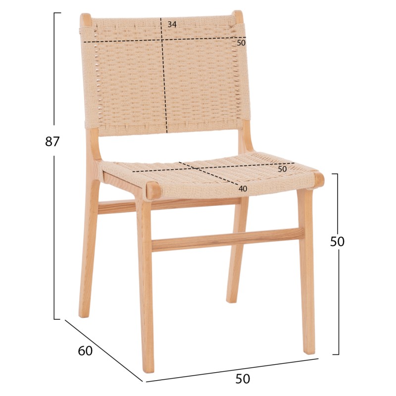 CHAIR FK9330.01 IGNACIO RUBBERWOOD KNITTED NATURAL ROPE 50X60X87H