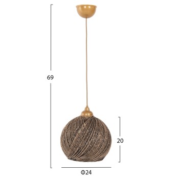 CEILING PENDANT LAMP INDOORS FB97645.01, GOLD BLACK KNITTED ROPE, D24x69 cm. CEILING PENDANT LAMP INDOORS FB97645.01, GOLD BLACK KNITTED ROPE, D24x69 cm.