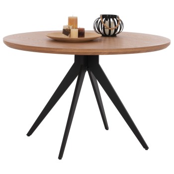 DINING TABLE ROUND MDF TOP WITH OAK WOOD VENEER RUSTIC STYLE Φ120x75H FK9307.01