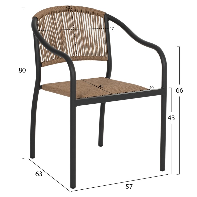 ARMCHAIR ALUMINUM FK5856.02 CHARCOAL GREY WITH PE WICKER ROPE 57x63x80H ARMCHAIR ALUMINUM FK5856.02 CHARCOAL GREY WITH PE WICKER ROPE 57x63x80H