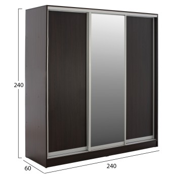 WARDROBE ADLER SLIDING MELAMINE WENGE WITH MIRROR 3-LEAF 240x60x240H FK2462.02 WARDROBE ADLER SLIDING MELAMINE WENGE WITH MIRROR 3-LEAF 240x60x240H FK2462.02