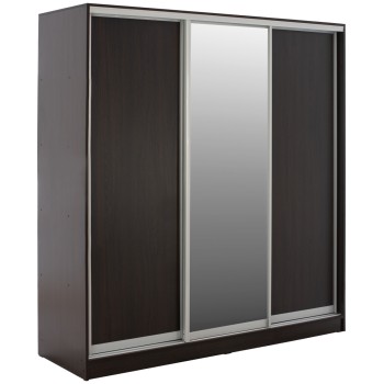 WARDROBE ADLER SLIDING MELAMINE WENGE WITH MIRROR 3-LEAF 240x60x240H FK2462.02