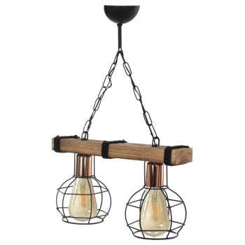 CEILING PENDANT 2-LIGHT WITH WOOD AND METAL GRIDS 40x16x63Hcm.FK7681.01