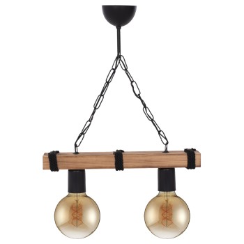 CEILING PENDANT TWO-LIGHT WITH CHAIN AND WOODEN PLANK 40x10x45Hcm.FK7698.01