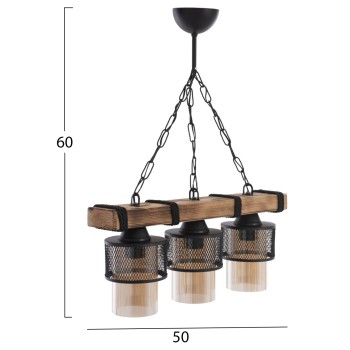 CEILING PENDANT 3-LIGHT WITH CHAIN WOOD AND METAL CAPS 50x12x60Hcm.FK7699.01 CEILING PENDANT 3-LIGHT WITH CHAIN WOOD AND METAL CAPS 50x12x60Hcm.FK7699.01