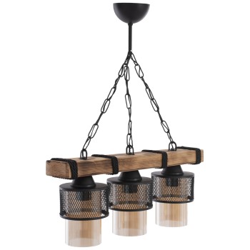 CEILING PENDANT 3-LIGHT WITH CHAIN WOOD AND METAL CAPS 50x12x60Hcm.FK7699.01