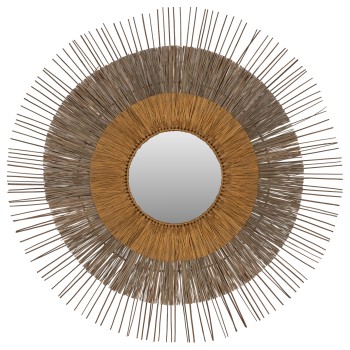 MIRROR WITH MENDONG GRASS FRAME NATURAL-GOLD COLOR Φ105cm. FK7798