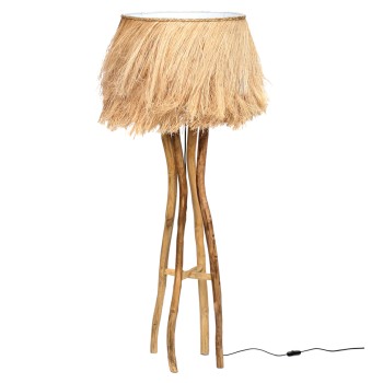 FLOOR STANDING LAMP TEAK WOOD AND ABACA FIBERS NATURAL COLOR 50x50x160Hcm.FK7758