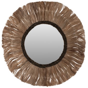 MIRROR ROUND WITH ABACA FIBERS FRAME NATURAL-BLACK COLOR Φ100cm.FK7748
