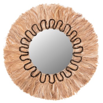 MIRROR ROUND WITH ABACA FIBERS FRAME NATYRAL-BLACK COLOR Φ100cm.FK7749