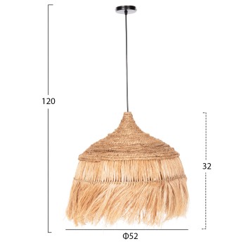 CEILING PENDANT WITH ABACA FIBERS CAP IN NATURAL COLOR Φ52x32-120Hcm.FK7777