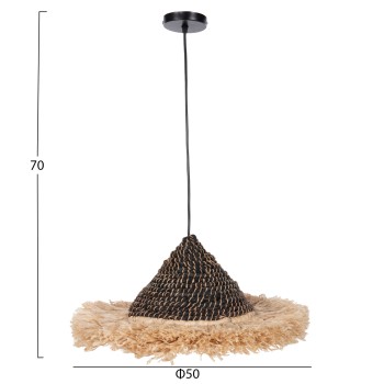 CEILING PENDANT MADE OF SISAL AND ABACA FIBER CAP IN NATURAL-BLACK 50x50x20Hcm.FK7789 CEILING PENDANT MADE OF SISAL AND ABACA FIBER CAP IN NATURAL-BLACK 50x50x20Hcm.FK7789