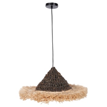 CEILING PENDANT MADE OF SISAL AND ABACA FIBER CAP IN NATURAL-BLACK 50x50x20Hcm.FK7789