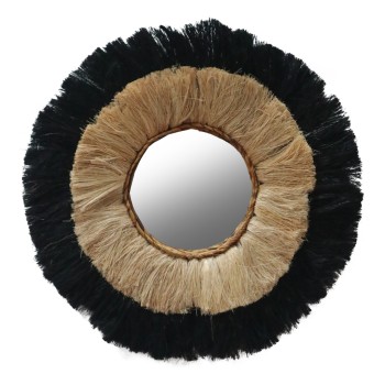 MIRROR ROUND ABACA FIBERS FRAME IN NATURAL AND BLACK COLOR 70x4x70Hcm.FK7737