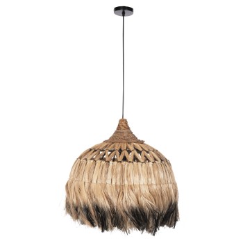 CEILING PENDANT WITH ABACA FIBER CAP IN NATURAL AND BLACK COLOR Φ52x52-120Hcm.FK7761