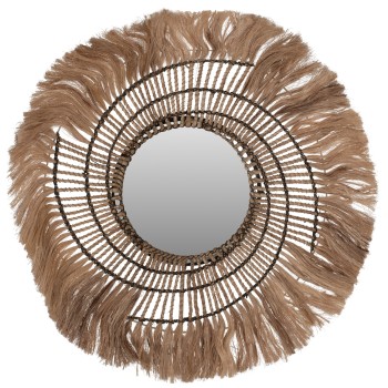 MIRROR ROUND ABACA FIBERS IN NATURAL COLOR AND BLACK ROPE 80x4x80Hcm.FK7741