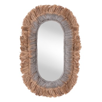 MIRROR OVAL MADE OF ABACA FIBERS IN NATURAL AND SILVER COLOR 90x5x140Hcm.FK7738