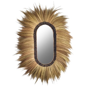 WALL MIRROR OVAL RAYUNG GRASS FIBERS IN NATURAL AND BLACK COLOR 110x5x160Hcm.FK7803