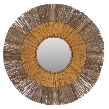 WALL MIRROR ROUND WITH MENDONG GRASS FRAME IN NATURAL AND GOLD Φ70cm.FK7800