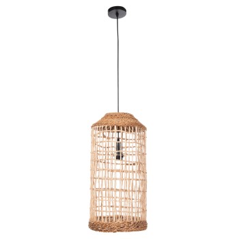 CEILING PENDANT OBLONG CYLINDRICAL CAGE CAP ABACA FIBERS IN NATURAL Φ27,5x52,5Hcm.FK7767