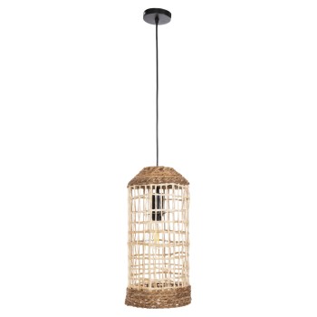 CEILING PENDANT OBLONG CYLINDRICAL CAP ABACA FIBERS IN NATURAL Φ21x43-120Hcm.FK7768