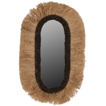 WALL MIRROR OVAL MADE OF SISAL FIBERS IN NATURAL AND BLACK ABACA FIBERS 55x4x90Hcm.FK7745