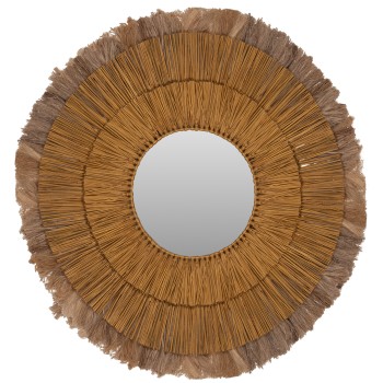 WALL MIRROR ROUND MENDONG GRASS AND ABACA FIBERS IN NATURAL&GOLD 80x4x80Hcm.FK7797