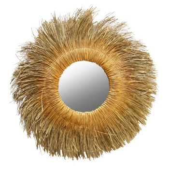 WALL MIRROR ROUND PANDAN GRASS FRAME IN NATURAL-GOLD COLOR 110x5x110Hcm.FK7743