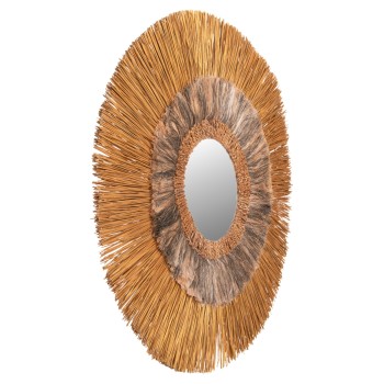 WALL MIRROR ROUND MENDONG GRASS AND ABACA FIBERS IN GOLD AND BLACK WASH Φ105Hcm.FK7796