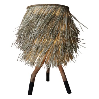 TABLE LAMP WITH TEAK LEGS AND SEAGRASS CAP IN NATURAL AND BLACK COLOR Φ30x30-60Hcm.FK7771