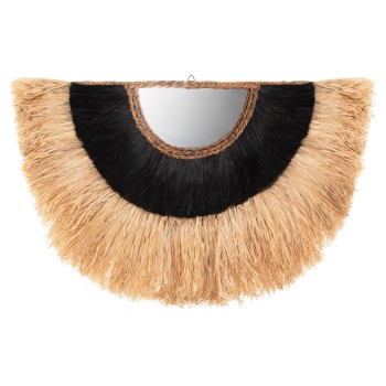 WALL MIRROR SEMI-CIRCLE WITH SISAL & ABACA FIBERS IN NATURAL-BLACK COLOR 85x3x50Hcm.FK7799