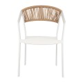 ARMCHAIR ALUMINUM MIRI FK5891.02 WHITE FRAME AND TEXTLINE- BEIGE RATTAN BACKREST 56x60x81,5Hcm. ARMCHAIR ALUMINUM MIRI FK5891.02 WHITE FRAME AND TEXTLINE- BEIGE RATTAN BACKREST 56x60x81,5Hcm.