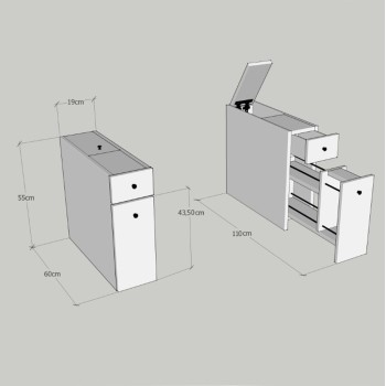 BATHROOM CABINET CHARCOAL GREY MELAMINE 19x60x55Hcm.FK9424.01