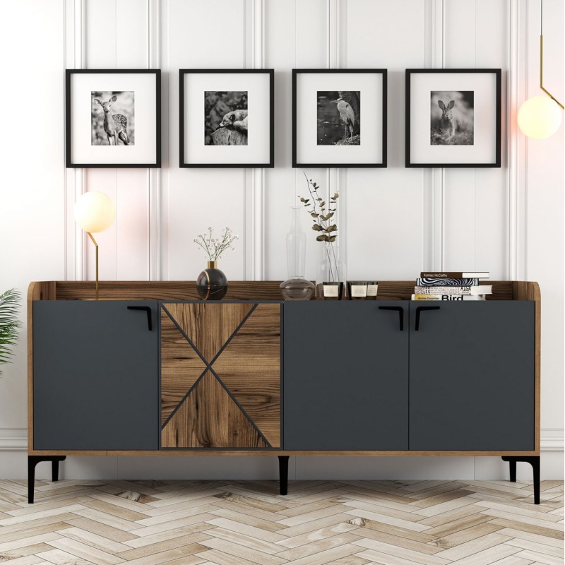 BUFFET MELAMINE WALNUT AND CHARCOAL GREY 180x35x78Hcm.FK9433.01 BUFFET MELAMINE WALNUT AND CHARCOAL GREY 180x35x78Hcm.FK9433.01