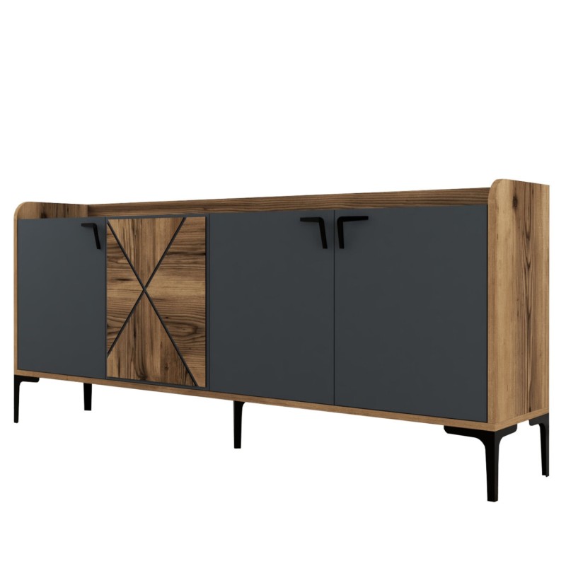 BUFFET MELAMINE WALNUT AND CHARCOAL GREY 180x35x78Hcm.FK9433.01 BUFFET MELAMINE WALNUT AND CHARCOAL GREY 180x35x78Hcm.FK9433.01